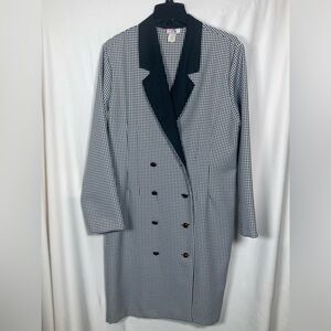 Vintage CB New York Black & White Houndstooth Double Breasted Blazer Dress Sz16